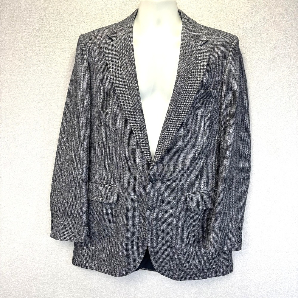 Men's Tweed Blazer Sport Coat Size 40 Gray Blue Red Two-Button Made In USA